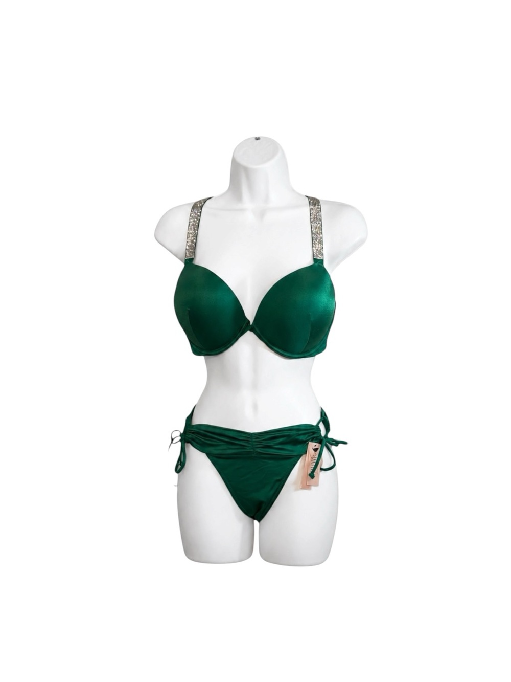 Victoria’s Secret Bombshell Bikini Set 34DD Small Emerald Green Rhinestone NWT